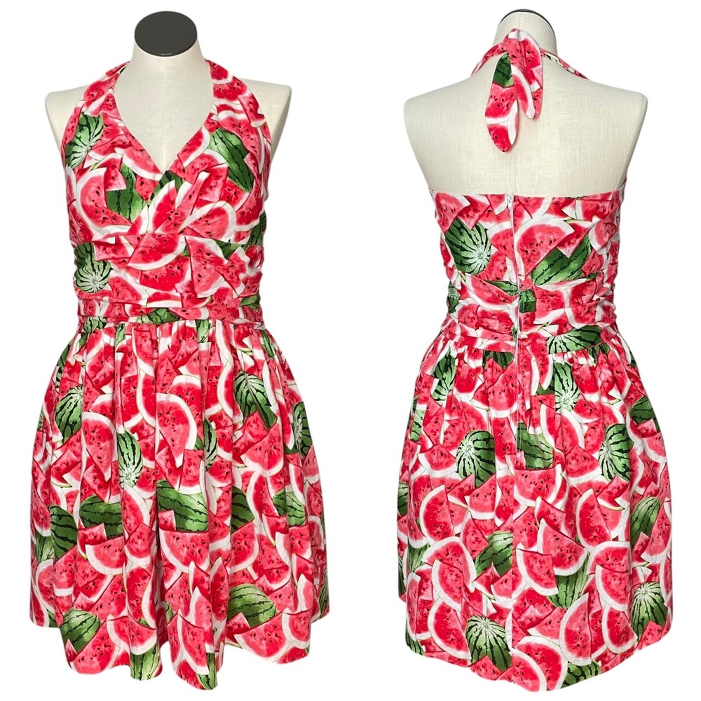Watermelon Dress Fruit Print Halter Neck Summer Sundress Handmade Fruit Picnic